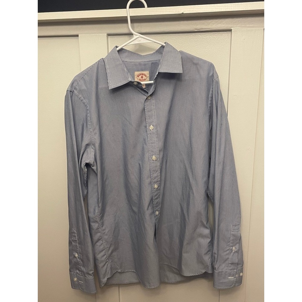 Brooks Brothers Red Fleece Mens Large Blue White Micro Stripe Button Down Shirt